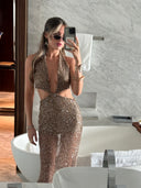 LIMITED EDITION SEQUIN MAXI DRESS - BRONZE