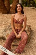 SEQUIN WIDE LEG TROUSERS - BURNT ORANGE