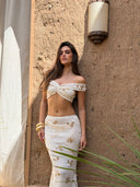 KNITTED GOLD SEQUIN STRAP DETAIL BIKINI TOP - CREAM