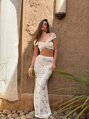 KNITTED GOLD SEQUIN STRAP DETAIL BIKINI TOP - CREAM