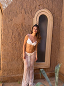 DELICATE LACE WIDE LEG DRAWSTRING PANTS - WHITE