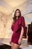 CAPE MINI DRESSS WITH REMOVABLE SHOULDER PADS - PLUM