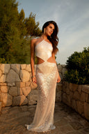 SHELL SEQUIN MERMAID MAXI SKIRT  - WHITE