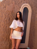 SEQUIN RUCHED MINI SKIRT - WHITE.