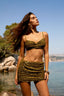 SHIMMER RUCHED MINI SKIRT - OLIVE
