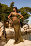 SHIMMER RUCHED OVERLAY MAXI SKIRT - OLIVE