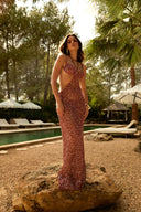 TIE ON SEQUIN DRESS - BURNT ORANGE