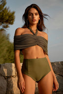 RUCHED DETAIL BIKINI TOP  - KHAKI