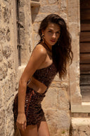 SEQUIN RUCHED MINI SKIRT  - COCOA