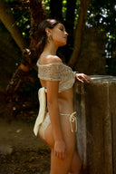 STRAP DETAIL SEQUIN BIKINI TOP  - CREAM