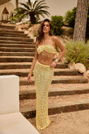 Hand Embellished Knitted Maxi Skirt - Lemon