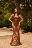 LIQUID SILK MESH MAXI DRESS - BRONZE