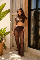 DELICATE LACE DETAIL SHOULDER TOP  - BROWN