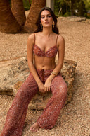 SEQUIN WIDE LEG TROUSERS - BURNT ORANGE