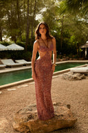 TIE ON SEQUIN DRESS - BURNT ORANGE