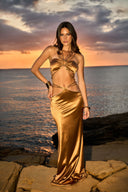 Gold Beaded Strap Detail Maxi Set - Burnt Gold