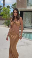 Gold Beaded Strap Detail Maxi Skirt - Burnt Gold