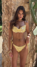 SEQUIN RUCHED BIKINI TOP - LEMON