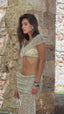 RUCHED OVERLAY SEQUIN MAXI SKIRT - CREAM